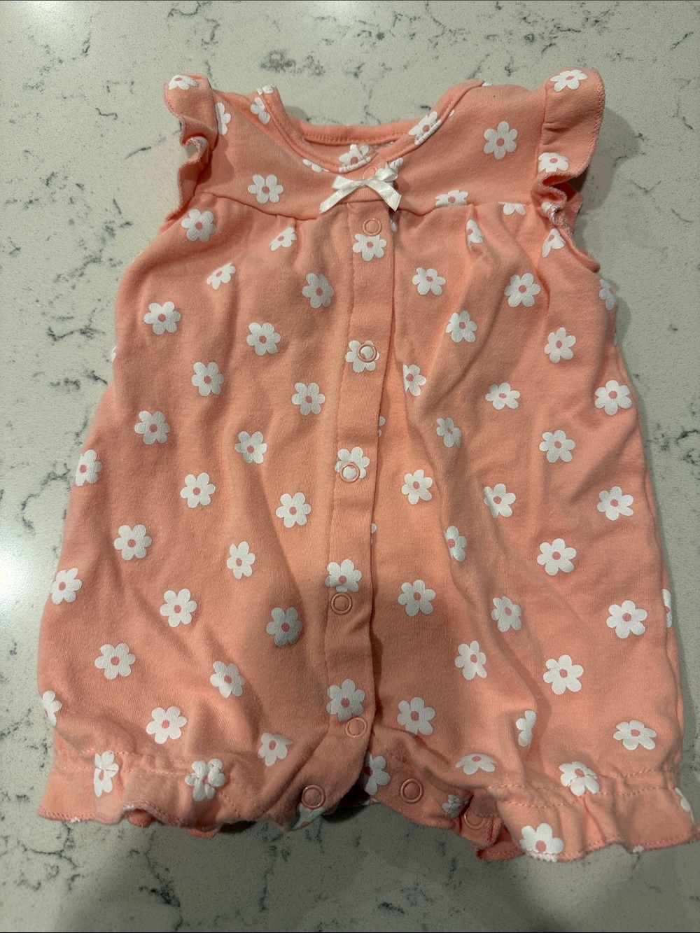 Coral Floral Baby Footie Romper with Ruffle Sleeves